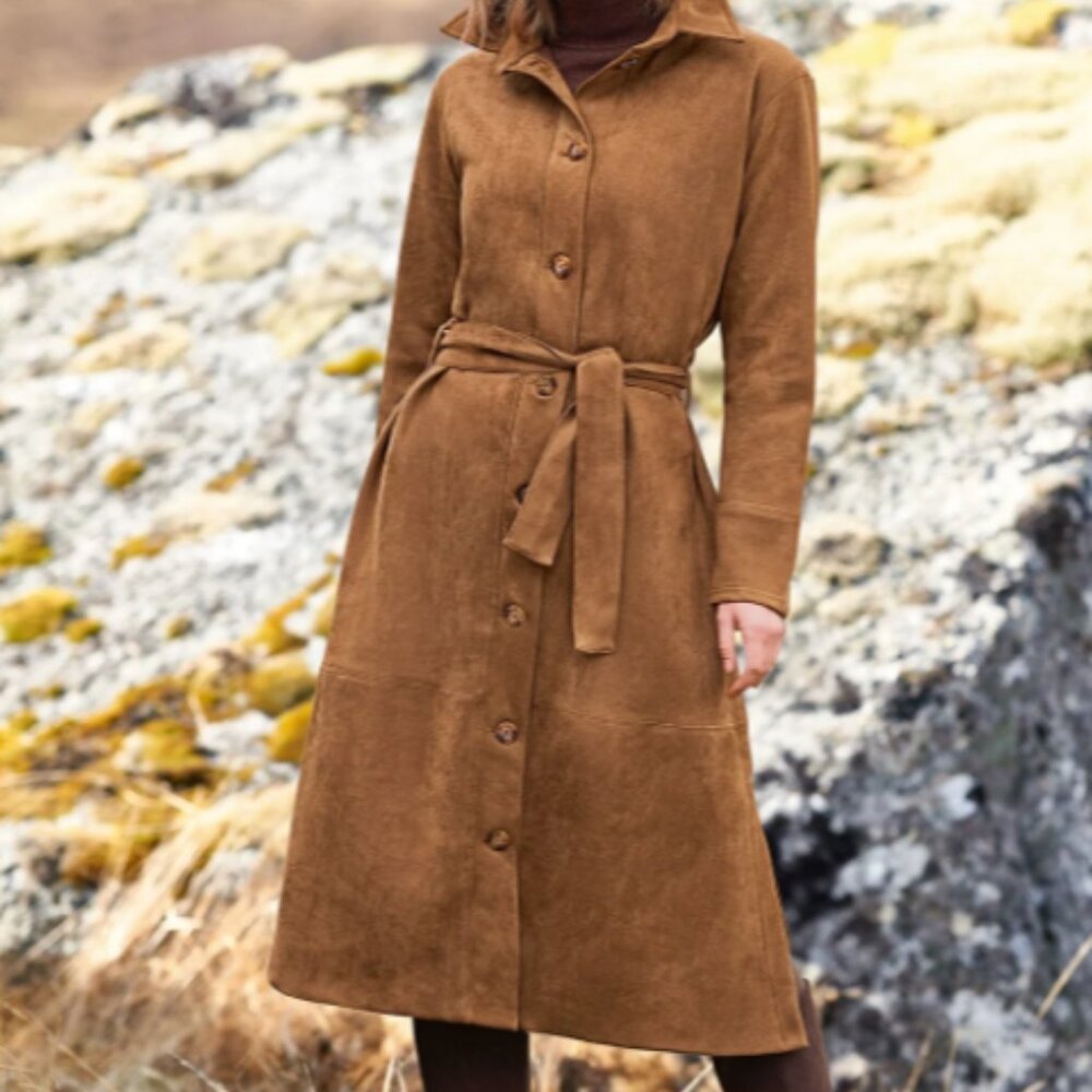 Faux Suede Equestrian Dress Brown Western Button Down